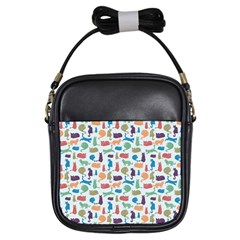 Blue Colorful Cats Silhouettes Pattern Girls Sling Bags by Contest580383