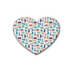 Blue Colorful Cats Silhouettes Pattern Heart Coaster (4 Pack) 