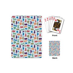 Blue Colorful Cats Silhouettes Pattern Playing Cards (mini)  by Contest580383