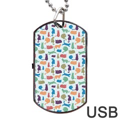 Blue Colorful Cats Silhouettes Pattern Dog Tag Usb Flash (one Side)