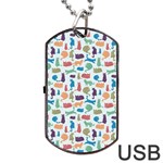 Blue Colorful Cats Silhouettes Pattern Dog Tag USB Flash (One Side) Front