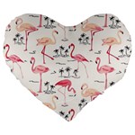 Flamingo Pattern Large 19  Premium Flano Heart Shape Cushions Front