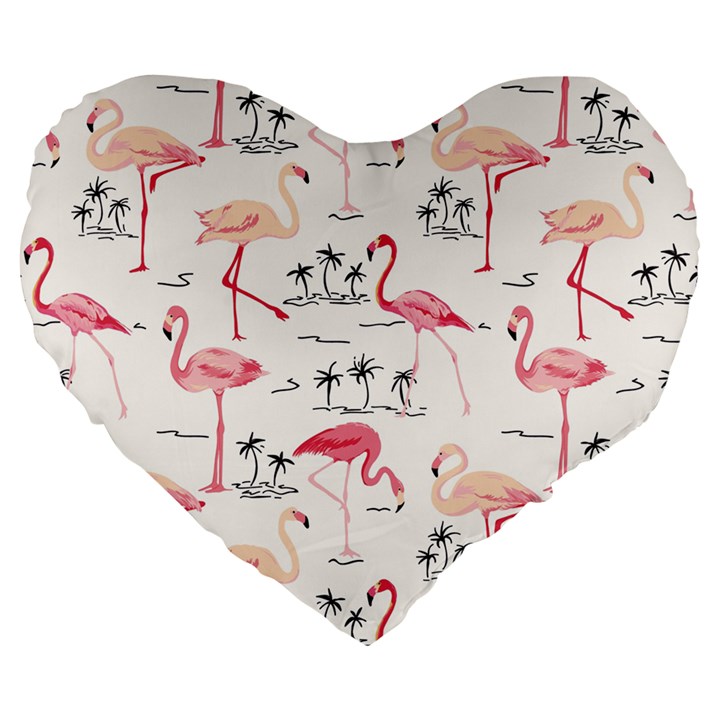 Flamingo Pattern Large 19  Premium Flano Heart Shape Cushions
