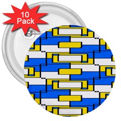 Yellow Blue White Shapes Pattern 3  Button (10 Pack) by LalyLauraFLM