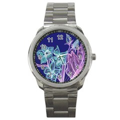 Purple, Pink Aqua Flower Style Sport Metal Watches by Rokinart