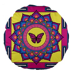 Butterfly Mandala Large 18  Premium Flano Round Cushions by GalacticMantra