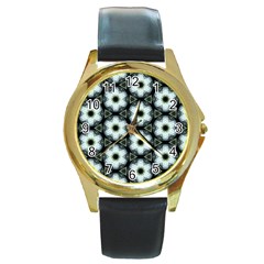 Faux Animal Print Pattern Round Gold Metal Watches