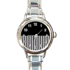 Blackandwhitechevron6000 Round Italian Charm Watches by ElenaIndolfiStyle