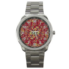 Oriental Floral Print Sport Metal Watches by dflcprints
