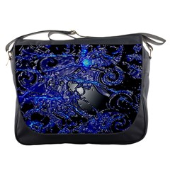 Blue Silver Swirls Messenger Bags by LokisStuffnMore