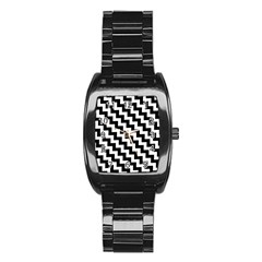 Black And White Zigzag Stainless Steel Barrel Watch