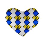 Blue yellow rhombus pattern Standard 16  Premium Heart Shape Cushion  Front
