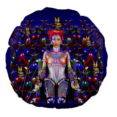 Robot Butterfly Large 18  Premium Flano Round Cushions by icarusismartdesigns