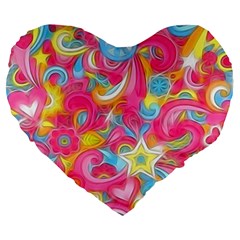 Hippy Peace Swirls Large 19  Premium Heart Shape Cushions by KirstenStar