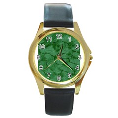 Woven Skin Green Round Gold Metal Watches