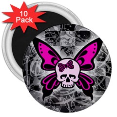 Skull Butterfly 3  Magnets (10 Pack) 