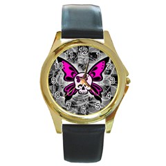 Skull Butterfly Round Gold Metal Watches