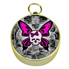 Skull Butterfly Gold Compasses by ArtistRoseanneJones