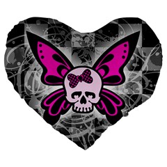 Skull Butterfly Large 19  Premium Flano Heart Shape Cushions