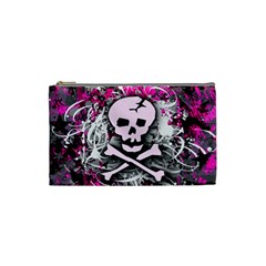 Pink Skull Splatter Cosmetic Bag (small)  by ArtistRoseanneJones