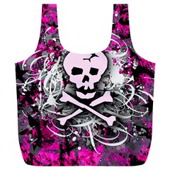 Pink Skull Splatter Full Print Recycle Bags (l)  by ArtistRoseanneJones