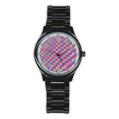 Crazy Yellow And Pink Pattern Stainless Steel Round Watches by KirstenStar