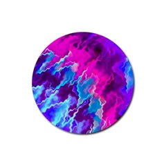 Stormy Pink Purple Teal Artwork Rubber Round Coaster (4 Pack)  by KirstenStar