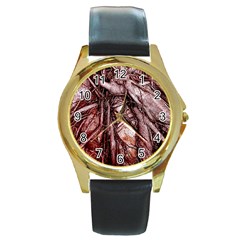 The Bleeding Tree Round Gold Metal Watches by InsanityExpressed