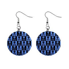 Blue Skull Checkerboard Mini Button Earrings