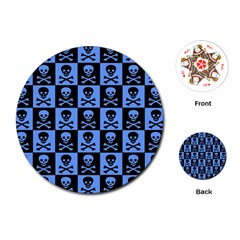 Blue Skull Checkerboard Playing Cards (Round) 