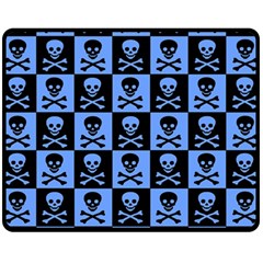 Blue Skull Checkerboard Fleece Blanket (medium)  by ArtistRoseanneJones