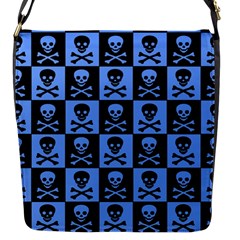 Blue Skull Checkerboard Flap Messenger Bag (S)