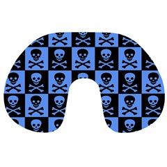 Blue Skull Checkerboard Travel Neck Pillows by ArtistRoseanneJones