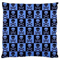 Blue Skull Checkerboard Large Flano Cushion Cases (One Side) 