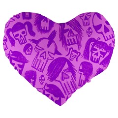 Purple Skull Sketches Large 19  Premium Flano Heart Shape Cushions
