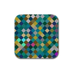 Rhombus Pattern In Retro Colors Rubber Square Coaster (4 Pack) by LalyLauraFLM