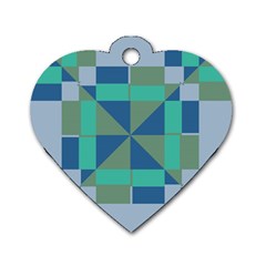 Green Blue Shapes Dog Tag Heart (one Side) by LalyLauraFLM