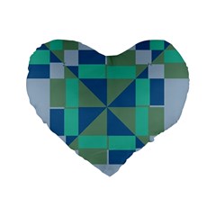 Green Blue Shapes Standard 16  Premium Heart Shape Cushion  by LalyLauraFLM