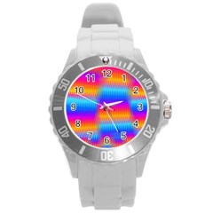 Psychedelic Rainbow Heat Waves Round Plastic Sport Watch (l) by KirstenStar