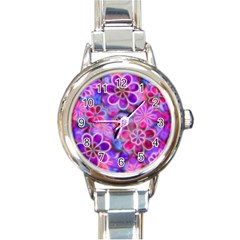 Pretty Floral Painting Round Italian Charm Watches