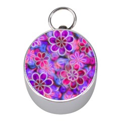 Pretty Floral Painting Mini Silver Compasses