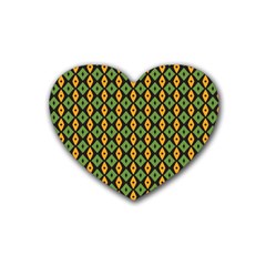 Green Yellow Rhombus Pattern Heart Coaster (4 Pack) by LalyLauraFLM