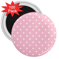 Pink Polka Dots 3  Magnets (100 Pack) by LokisStuffnMore