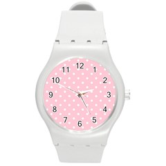 Pink Polka Dots Round Plastic Sport Watch (m) by LokisStuffnMore