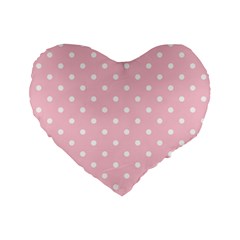 Pink Polka Dots Standard 16  Premium Flano Heart Shape Cushions by LokisStuffnMore