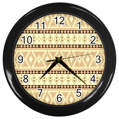 Fancy Tribal Border Pattern Beige Wall Clocks (black) by ImpressiveMoments