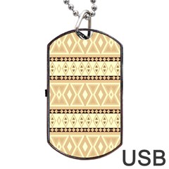 Fancy Tribal Border Pattern Beige Dog Tag Usb Flash (one Side) by ImpressiveMoments