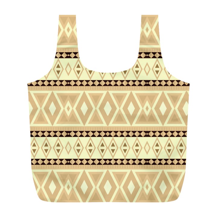 Fancy Tribal Border Pattern Beige Full Print Recycle Bags (L) 