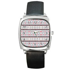 Fancy Tribal Border Pattern Soft Square Metal Watches by ImpressiveMoments