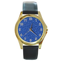 Sparkling Glitter Blue Round Gold Metal Watches